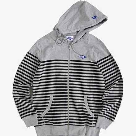 Madness Striped Zip-up Cotton Hooded Jacket - Grey with black stripes