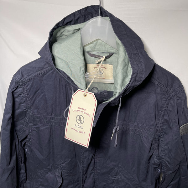 Aigle full zip cotton coat jacket navy size S 深藍色拉鏈夾棉有帽外套
