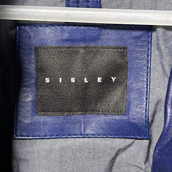 Sisley Biker Leather Jacket lambskin blue black Size S 藍黑色拉鏈羊仔皮䄛