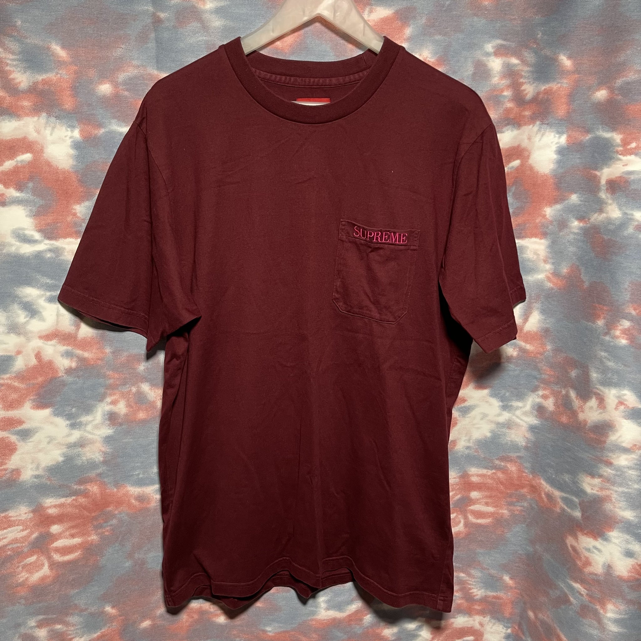 Supreme Pocket Tee wine red embroiderated logo size L 酒紅色繡字口袋tee