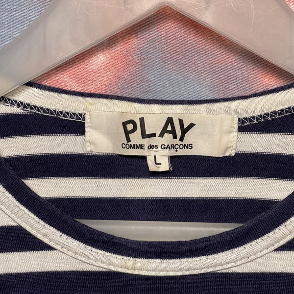 Comme des Garcons Play Navy white stripes longsleeve Tee size L CDG Play 深藍x白間條長袖tee