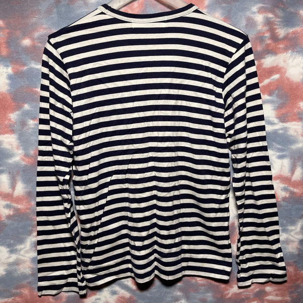 Comme des Garcons Play Navy white stripes longsleeve Tee size L CDG Play 深藍x白間條長袖tee