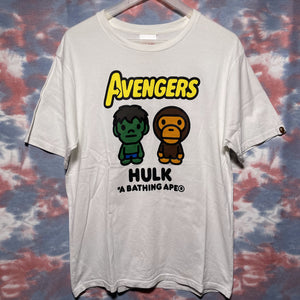 Bape milo x marvel Avengers hulk logo tee white size L 猿人白色hulk