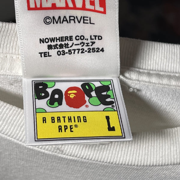 Bape milo x marvel Avengers hulk logo tee white size L 猿人白色hulk