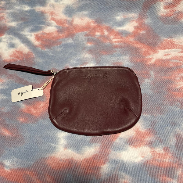 agnes b leather purse coin bag pochette petrus 紫紅色羊皮散紙包/小物袋