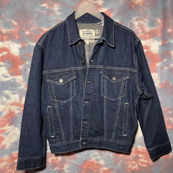 Levi’s made & crafted denim jacket type III trucker jacket oversize size XXS women majorelle blue 女裝LMC牛仔䄛後面有刺繡花圖案