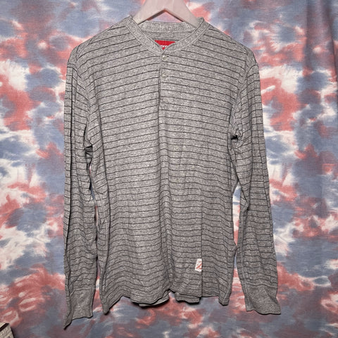 Supreme Stripes Henley l/s Tee long sleeve grey size M 灰色橫間扣鈕長袖tee