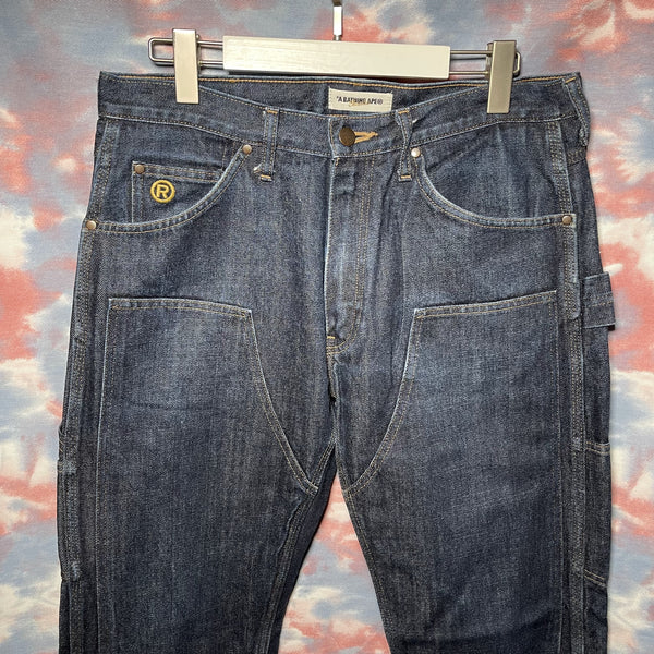Bape unwash Jeans denim size L w34 猿人無洗水牛仔褲