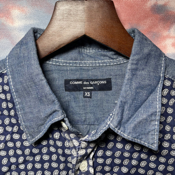 Comme des Garcons Homme paisley patchwork dark blue shirt size XS CDG深藍色腰果花拼布恤衫