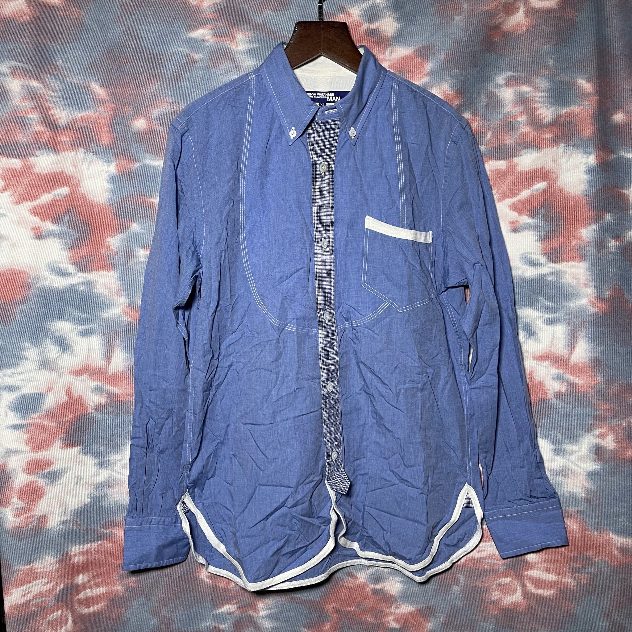 Junya Watanabe MAN comme des garcons blue patchwork shirt size XS 藍色拼布恤衫