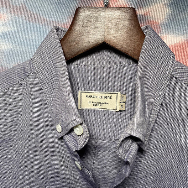 Maison Kitsune Long sleeve oxford button down shirt fox logo size 37 藍色狐狸繡花恤衫