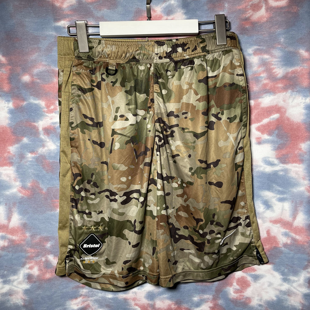 FCRB x nike dri-fit flash tee top and shorts yellow gold camo size