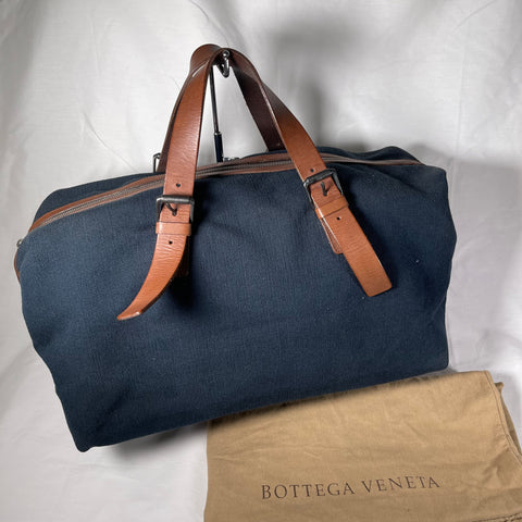 Bottega Veneta Canvas Duffle Bag with Leather Straps - Navy 深藍色BV帆布真皮手抽袋