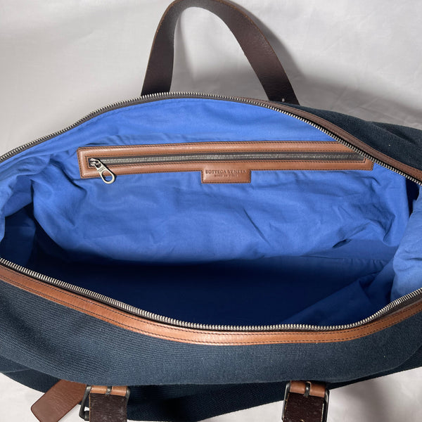 Bottega Veneta Canvas Duffle Bag with Leather Straps - Navy 深藍色BV帆布真皮手抽袋