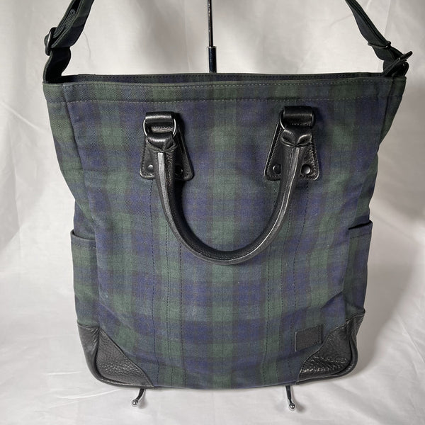 Porter 2way Shoulder / Tote Bag - Blue and green tartan plaid 綠色格仔兩用側揹手抽袋