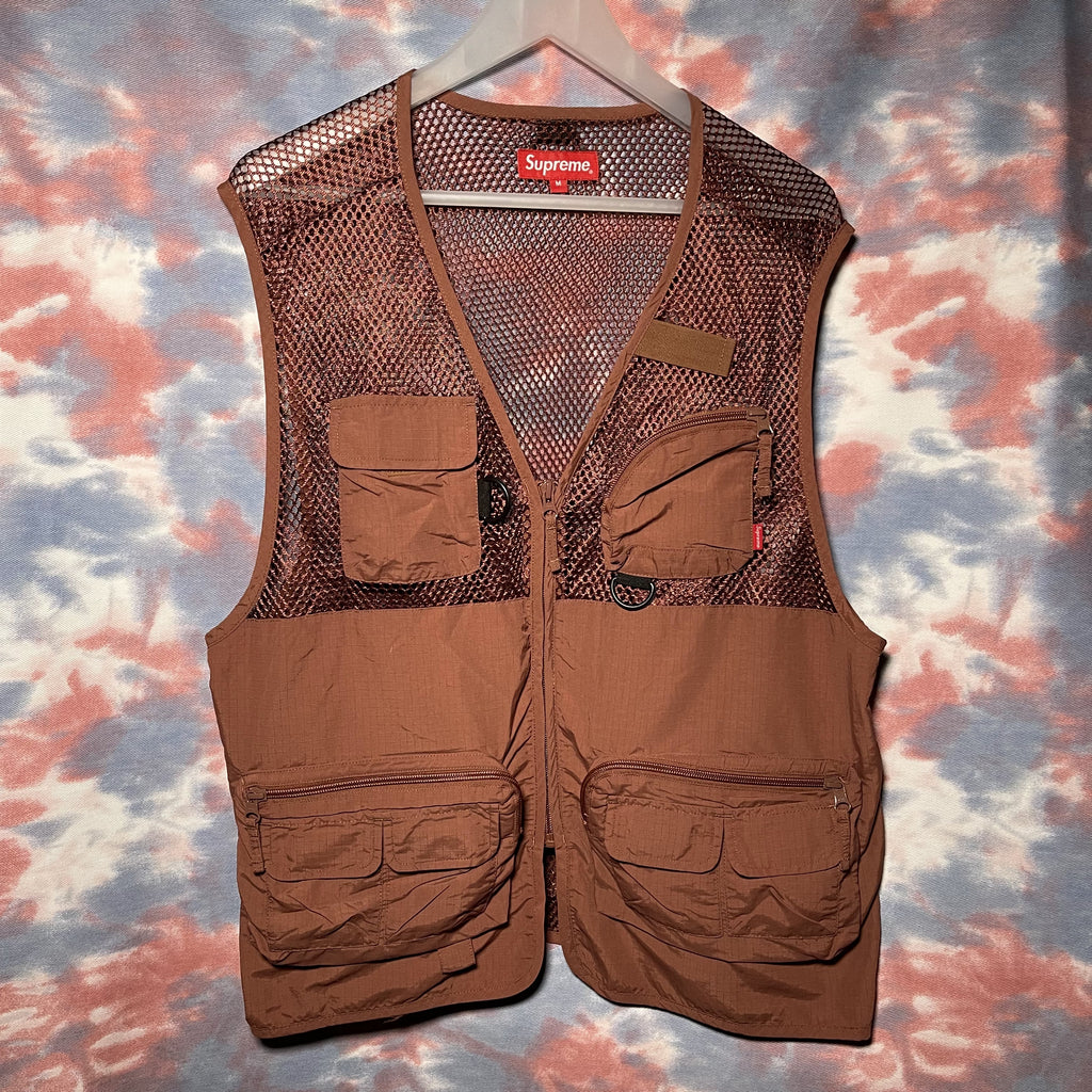 Supreme mesh cargo vest dark rose size M ss18 棗紅色網面多袋背心