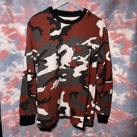 Supreme pocket tee long sleeve size M pkt dark red camo 棗紅色迷彩口袋長袖tee