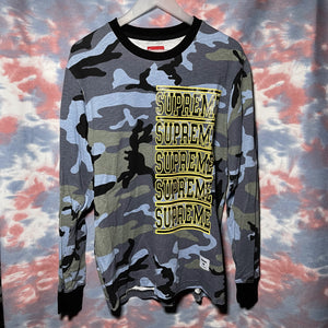 Supreme logo print long sleeve tee size M blue camo 藍灰色迷彩長袖tee