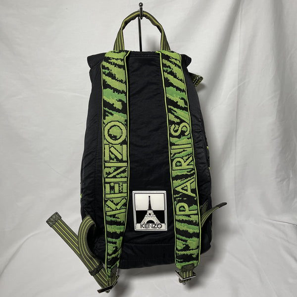 Kenzo Drawstring Black Neon Green Trim Nylon Logo Backpack - 黑色螢光綠背囊