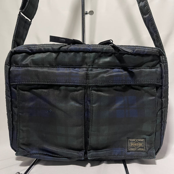 Head Porter Highland Shoulder Bag Large - Green 綠色格仔尼龍斜揹袋/側揹袋(大)