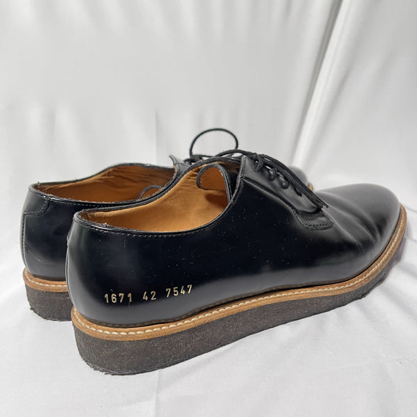 Common Projects Derby Shine Black Shoes Crepe Sole UK 9 Eur 43 27cm