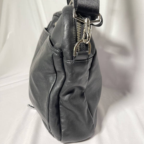 agnes b Leather 2way Shoulder Bag - Black 黑色皮製兩用袋 斜揹袋 側揹袋