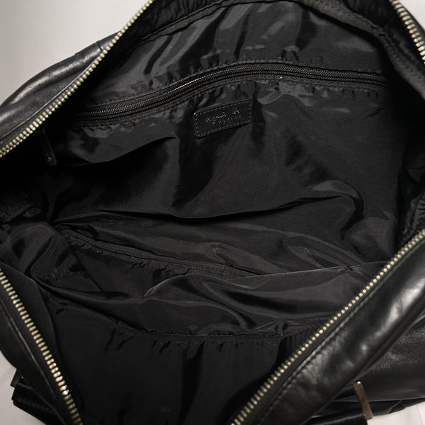 agnes b Leather 2way Shoulder Bag - Black 黑色皮製兩用袋 斜揹袋 側揹袋