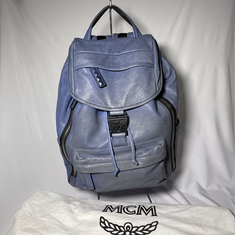 全新 MCM Leather lambskin Backpack Tennis Blue Medium 粉藍色真羊仔皮背囊