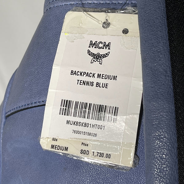 全新 MCM Leather lambskin Backpack Tennis Blue Medium 粉藍色真羊仔皮背囊