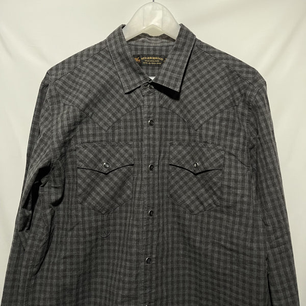 Neighborhood Checked Shirt Black Grey size M 灰黑色格仔啪鈕恤衫