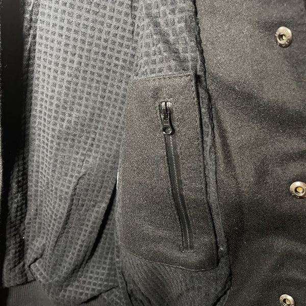 Nike NSW Bomber Varsity Jacket Leather Sleeves storm fit 黑x銀色絨布皮袖啪鈕棒球䄛
