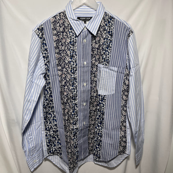 Comme des Garcons Homme Deux Shirt Patchwork size M CDG淺藍色條子拼布恤衫