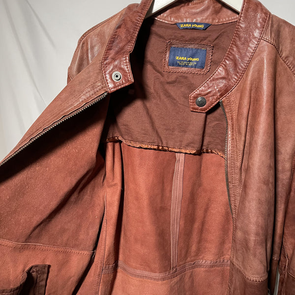 Zara Leather Jacket Brown Size M 啡色皮䄛外套皮