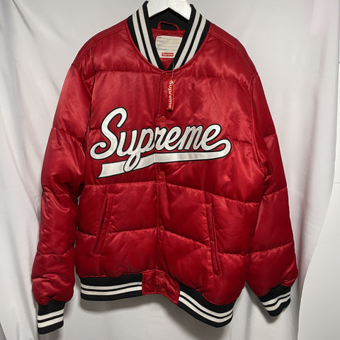 Supreme Script Varsity Puffy Jacket Size M FW16 紅色間棉棒球䄛