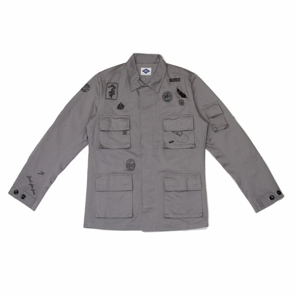 Madness Doodle Embroidered 4 Pockets Field Jacket - Grey
