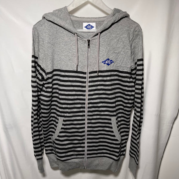 Madness Striped Zip-up Cotton Hooded Jacket - Grey with black stripes