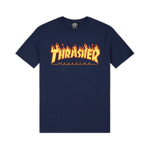 Thrasher Flame Logo T-Shirt - Navy Blue  White